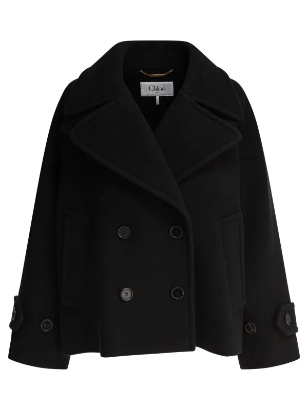 Short Wool Coat Jackets And Coats Black made by Chloe