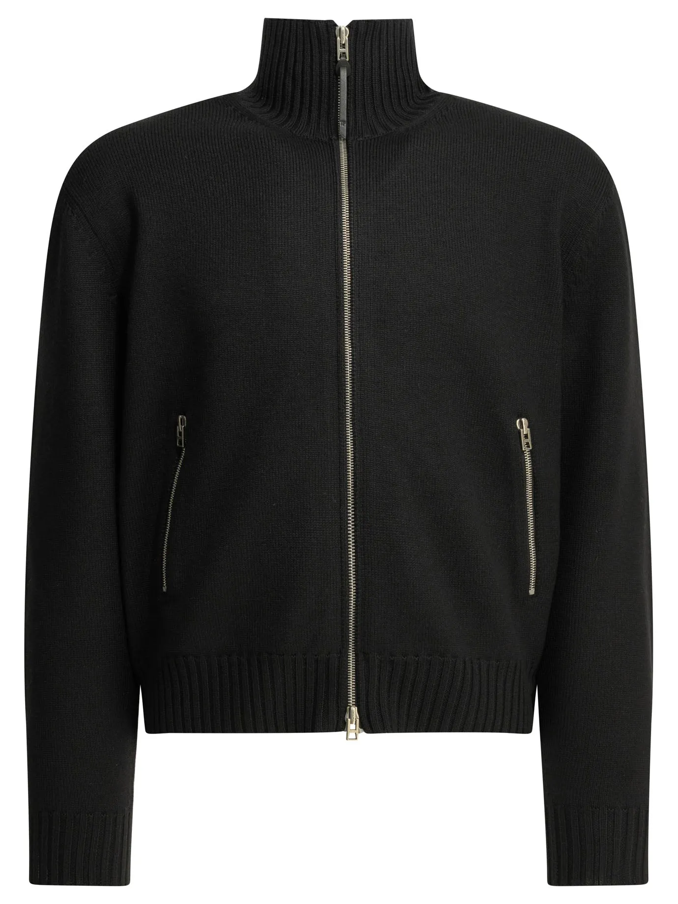 Wool Sweater With A Zipper Knitwear Black sold by Wanan Luxury