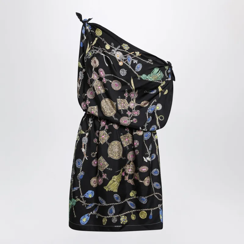 Black Printed Silk Twill Dress made by Versace