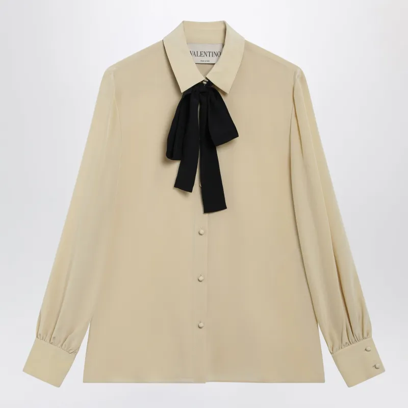 Light Beige Silk Bow Shirt made by Valentino Garavani