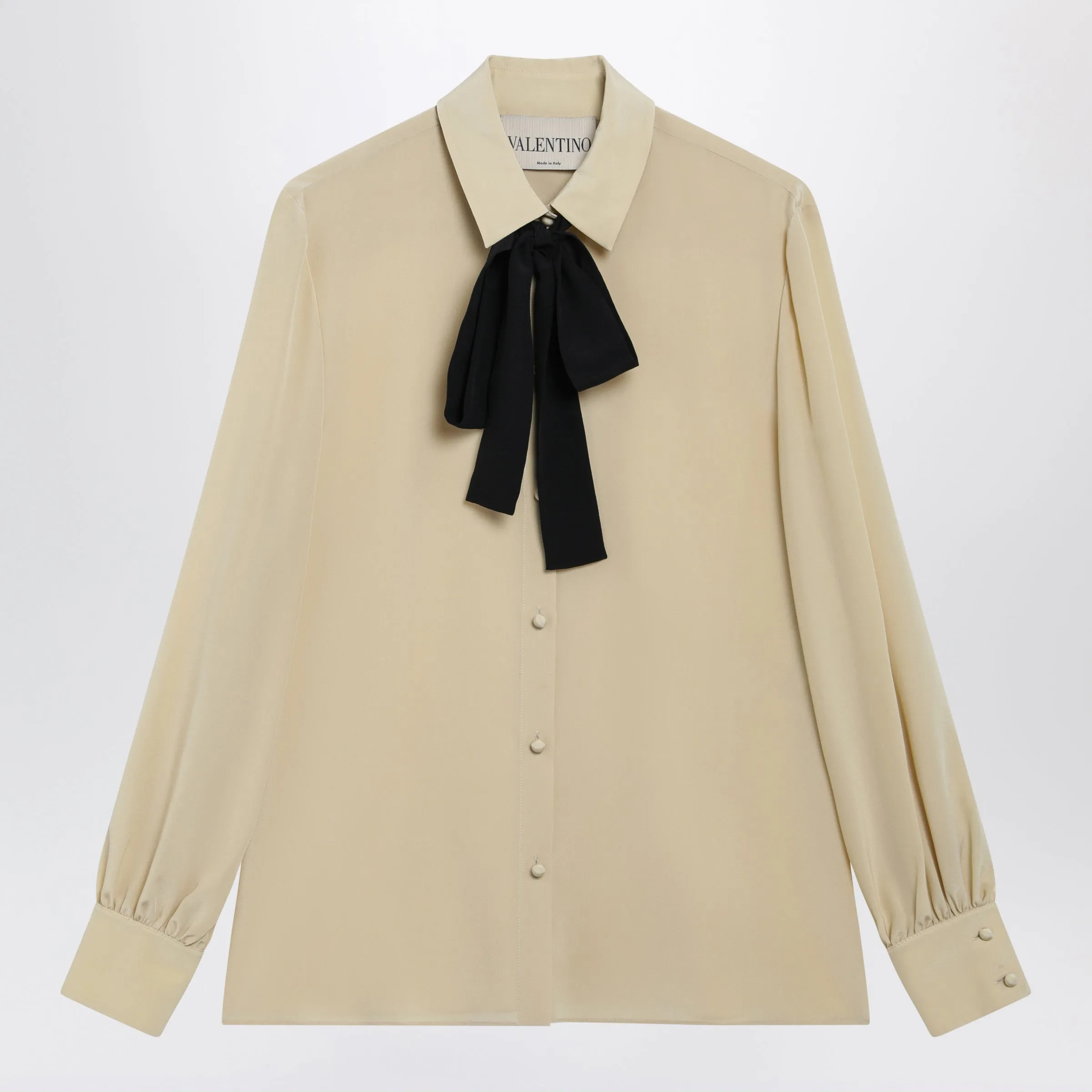 Light Beige Silk Bow Shirt sold by Wanan Luxury