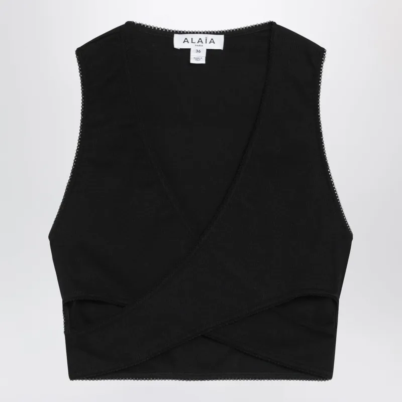Black Cotton-Blend Wrap Top made by Alaia