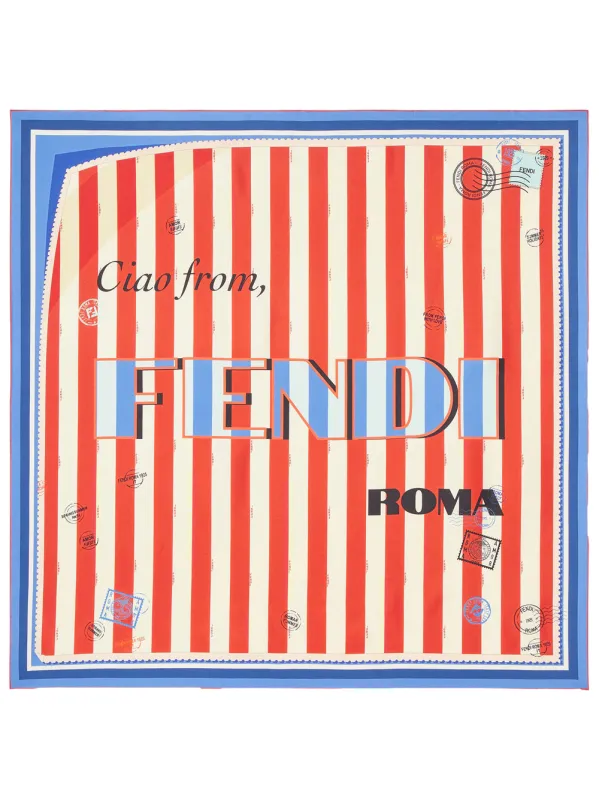 White And Rust Striped Silk Foulard made by Fendi