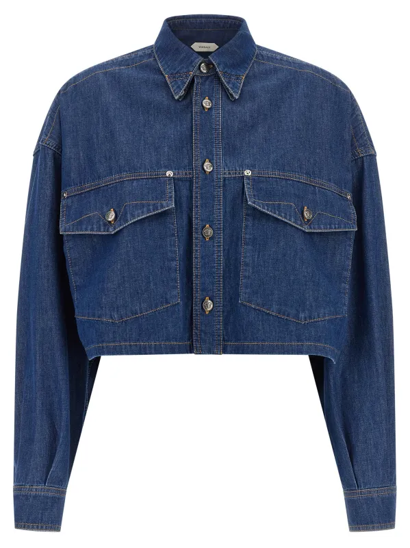 Cropped Shirt Shirt And Blouse Blue made by Versace