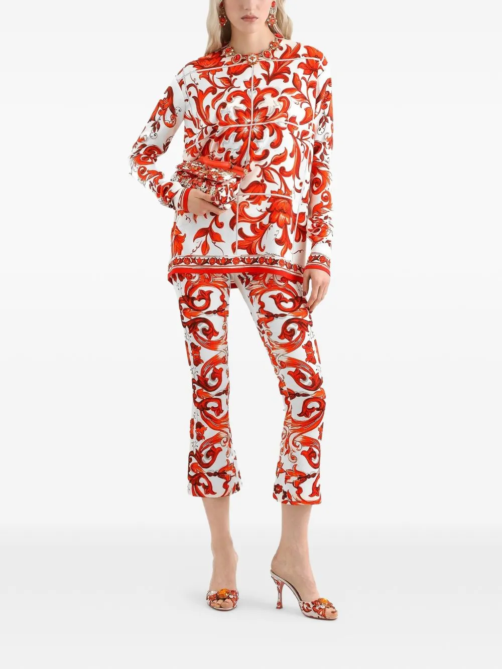 Maiolica Print Silk Trousers sold by Wanan Luxury product image thumbnail 3