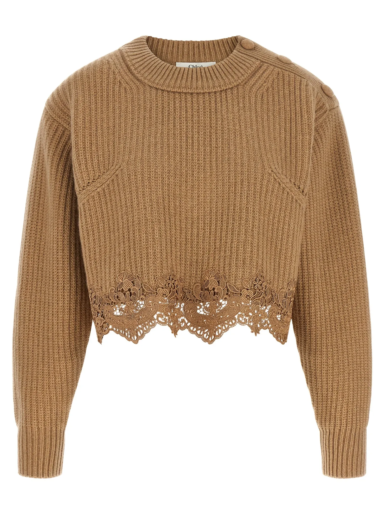 Cropped Lace Sweater Sweaters And Cardigans Beige sold by Wanan Luxury