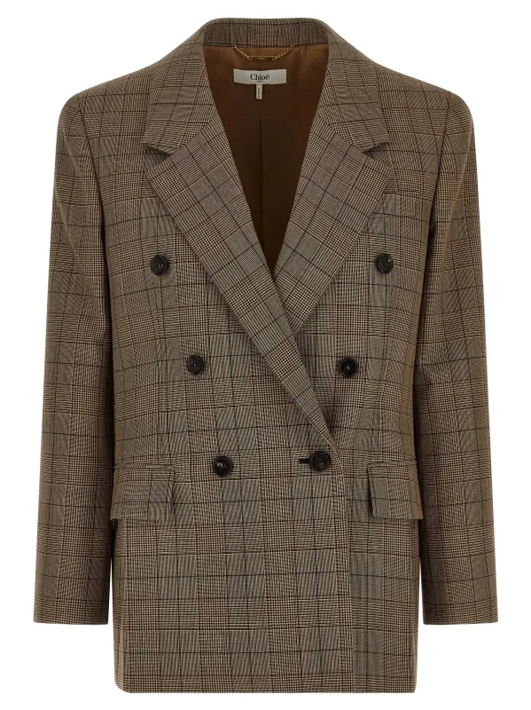 Check Double-Breasted Blazer Blazers Brown made by Chloe