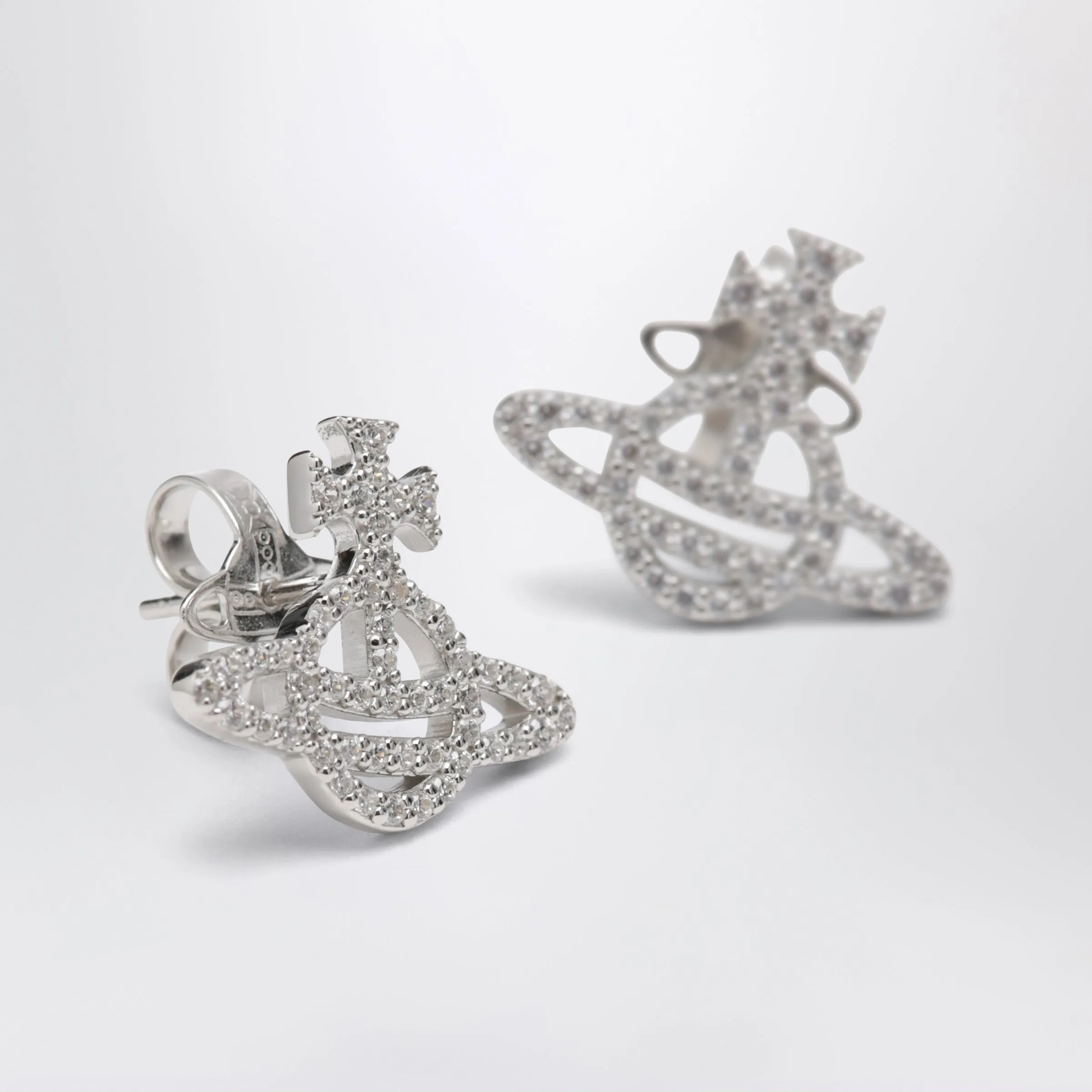 Platinum-Tone Metal Orb Earrings With Crystals sold by Wanan Luxury product image thumbnail 2
