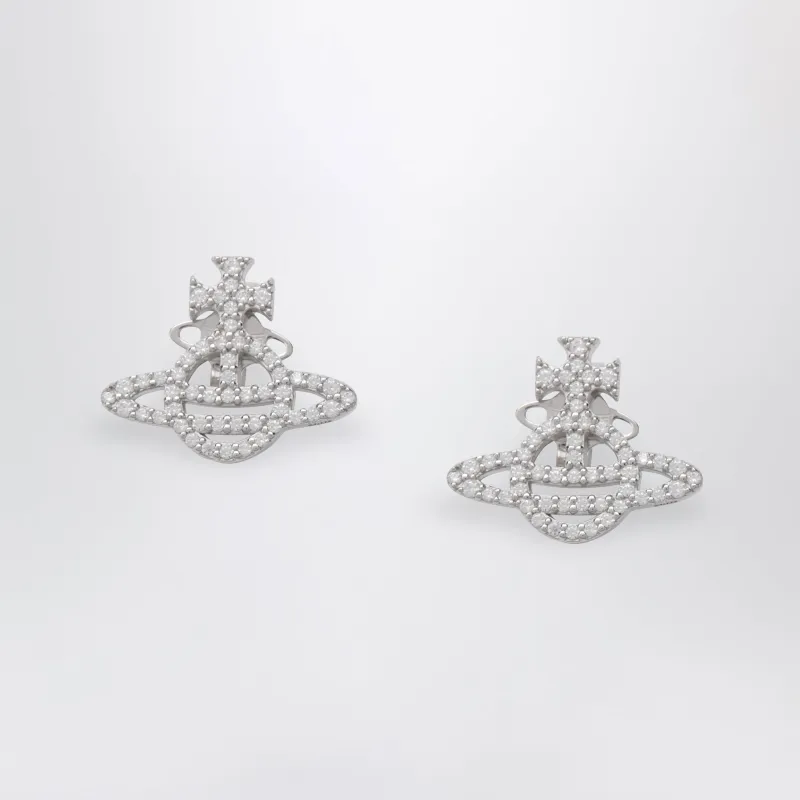 Platinum-Tone Metal Orb Earrings With Crystals made by Vivienne Westwood