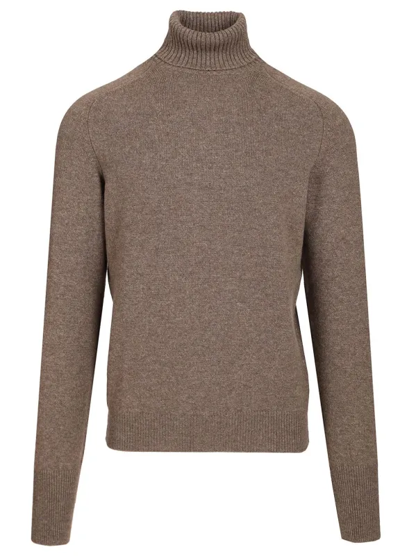 High Neck Sweater Knitwear Brown made by Fedeli