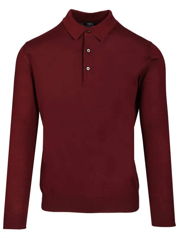 Long-Sleeved Polo Shirt Knitwear Bordeaux made by Fedeli