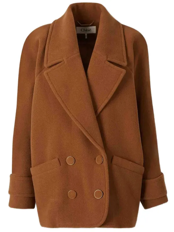 Short Double-Breasted Wool Coat With Herringbone Pattern made by Chloe