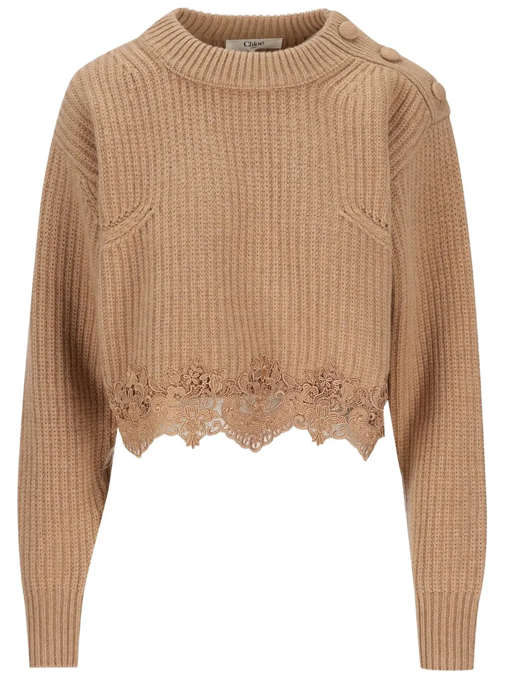 Short Turtleneck Sweater In Wool And Cashmere Knit With Lace sold by Wanan Luxury