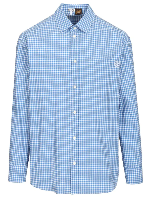 Lightweight Textured Checked Cotton Shirt. Shirts Light Blue made by Loewe