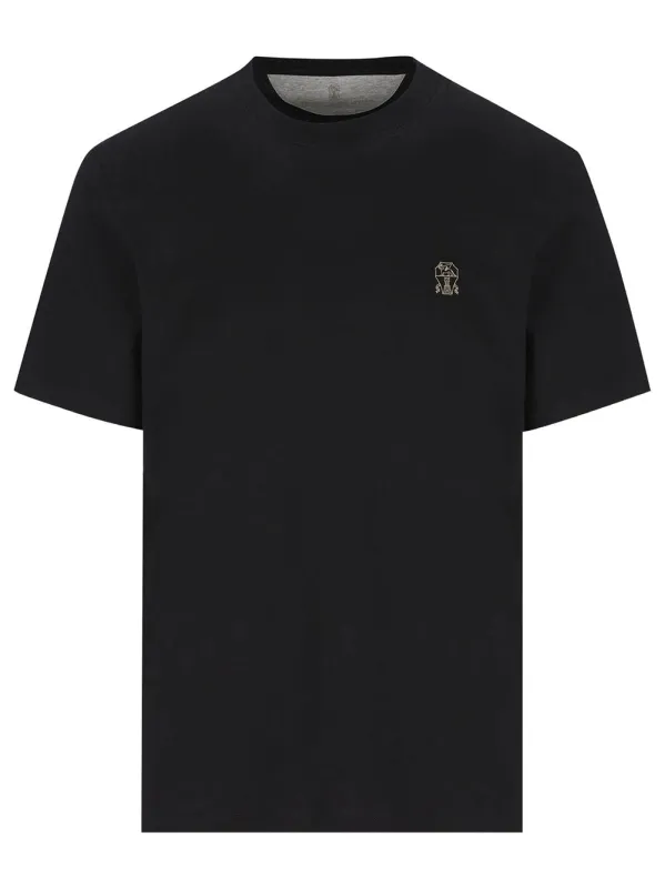 Cotton Jersey Crew Neck T-Shirt With Logo made by Brunello Cucinelli
