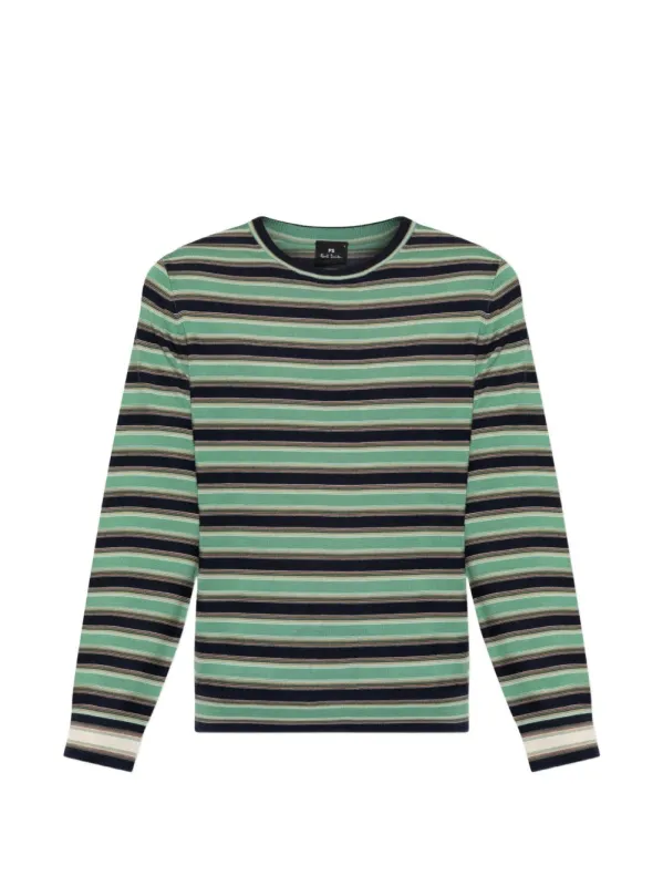 Wool Striped Crewneck Sweater made by Wanan Luxury