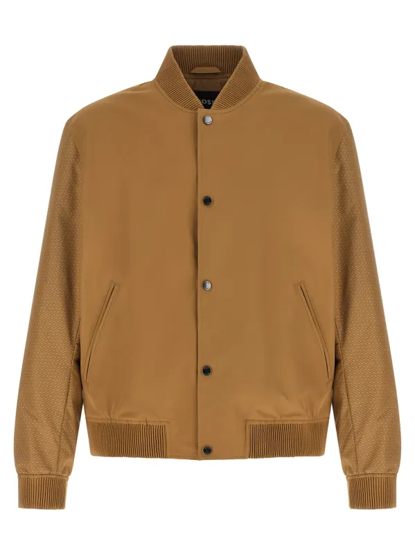 Monogram Sleeve Bomber Jacket Puffer Jackets Beige made by Hugo Boss