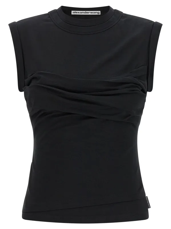 Twisted Bust Layered Tank Tops Black made by Alexander Wang