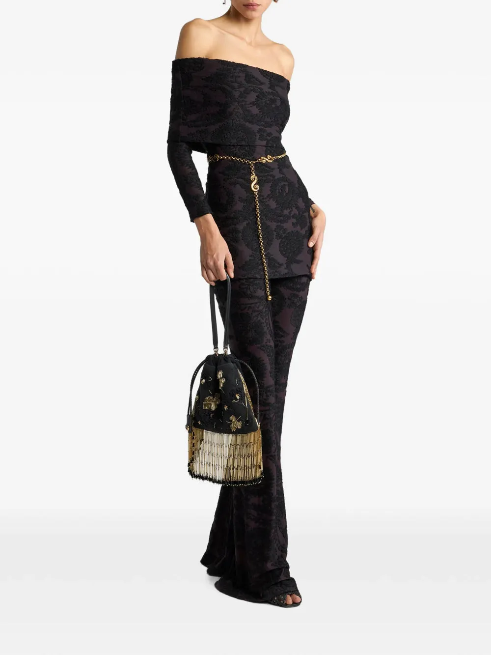 Flared Trousers In Chenille Jacquard With Paisley Foliage Motif sold by Wanan Luxury product image thumbnail 2
