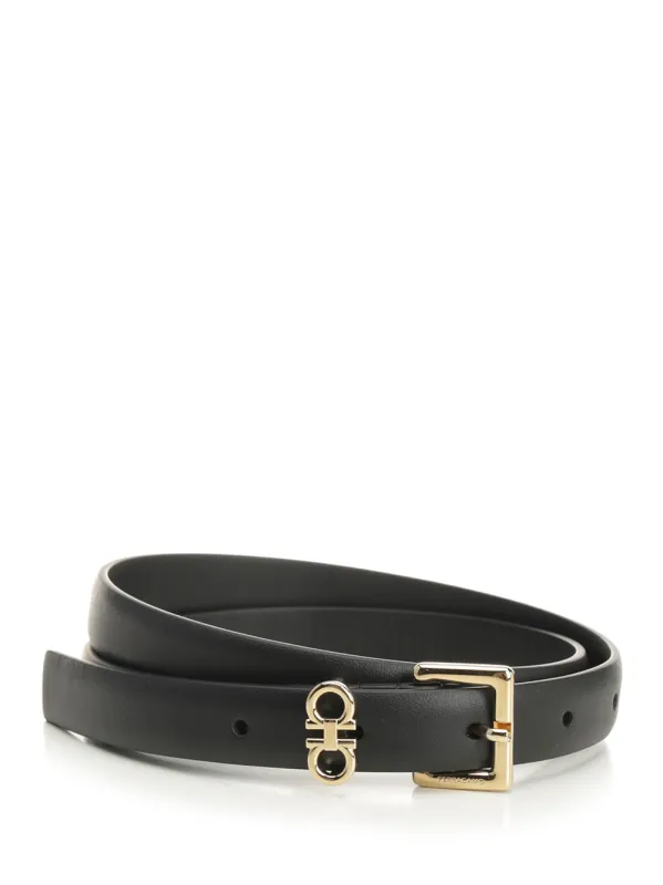 Double Gancini Fixed Belt Black made by Salvatore Ferragamo