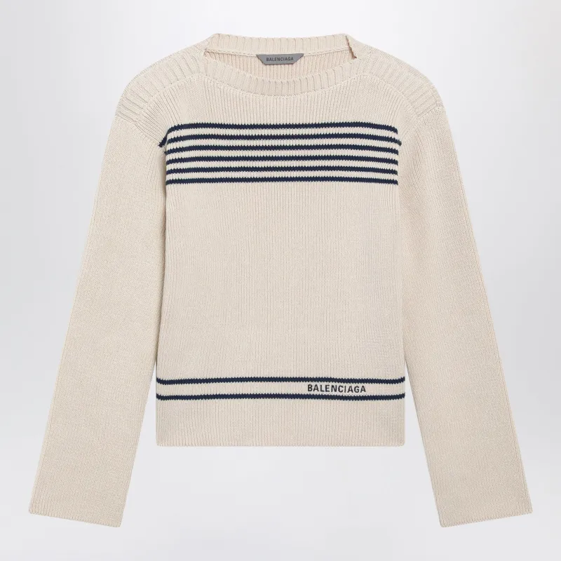 Boat-Neck Ribbed Cotton Sweater In Navy/White made by Balenciaga