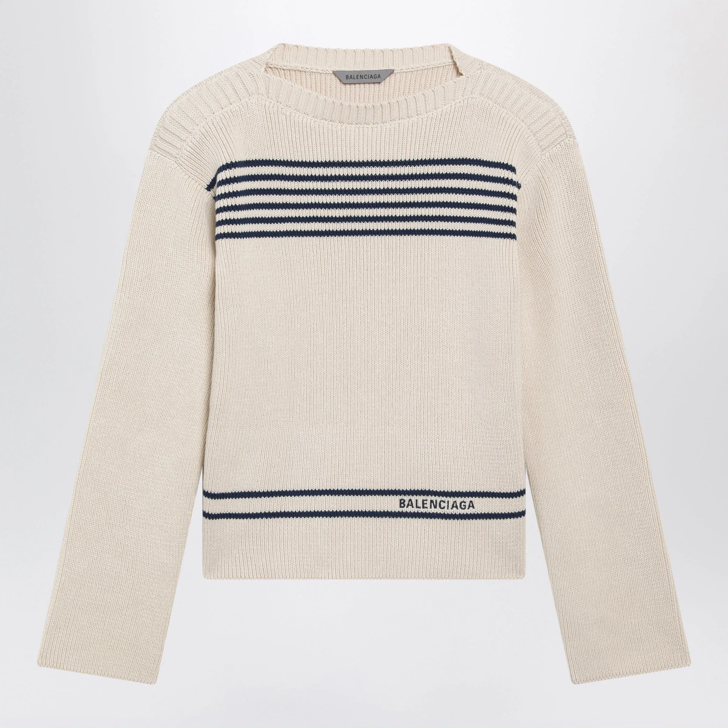 Boat-Neck Ribbed Cotton Sweater In Navy/White sold by Wanan Luxury