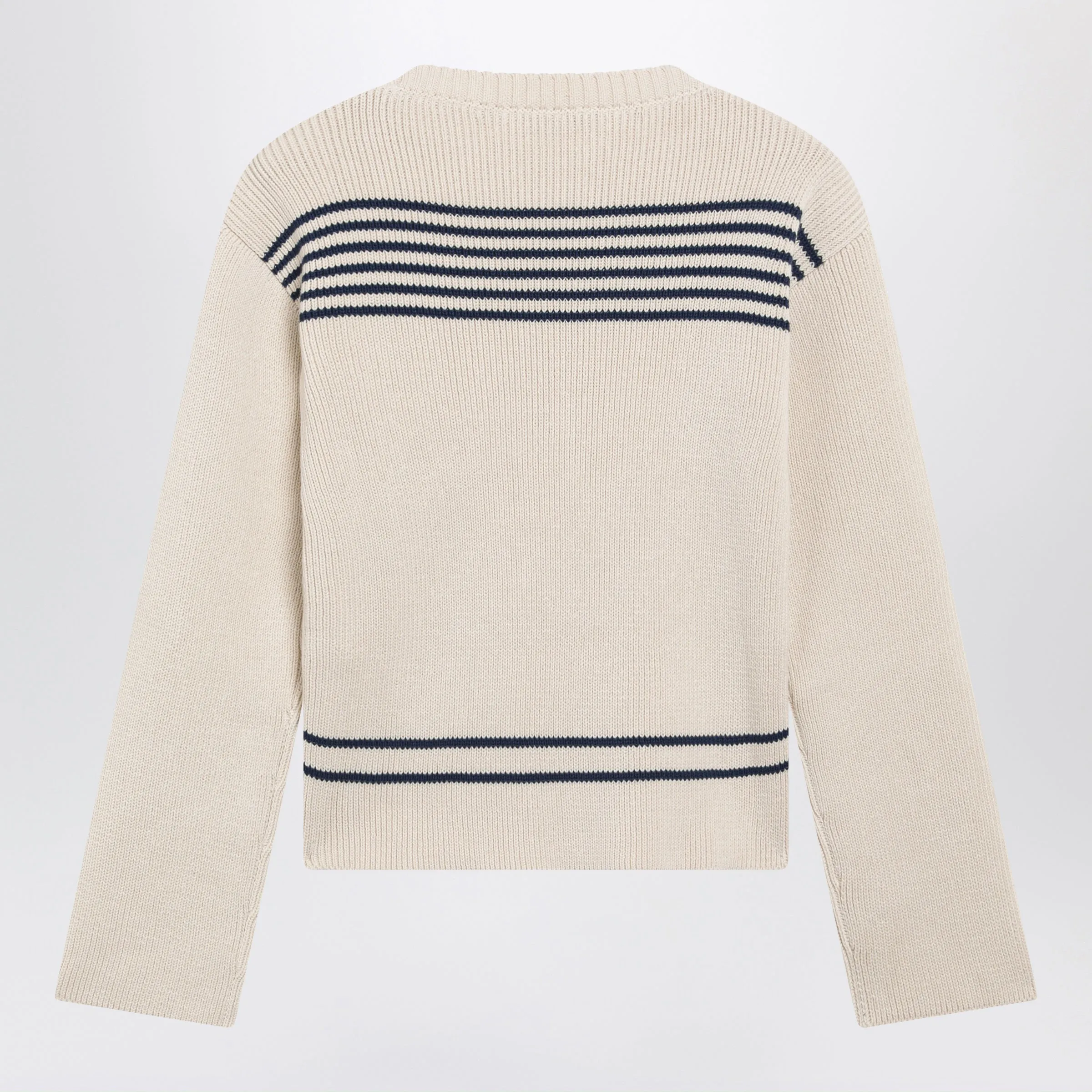 Boat-Neck Ribbed Cotton Sweater In Navy/White sold by Wanan Luxury product image thumbnail 2