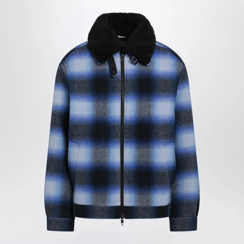 Plaid Wool Flannel Bomber Jacket In Blue/Black made by Balenciaga