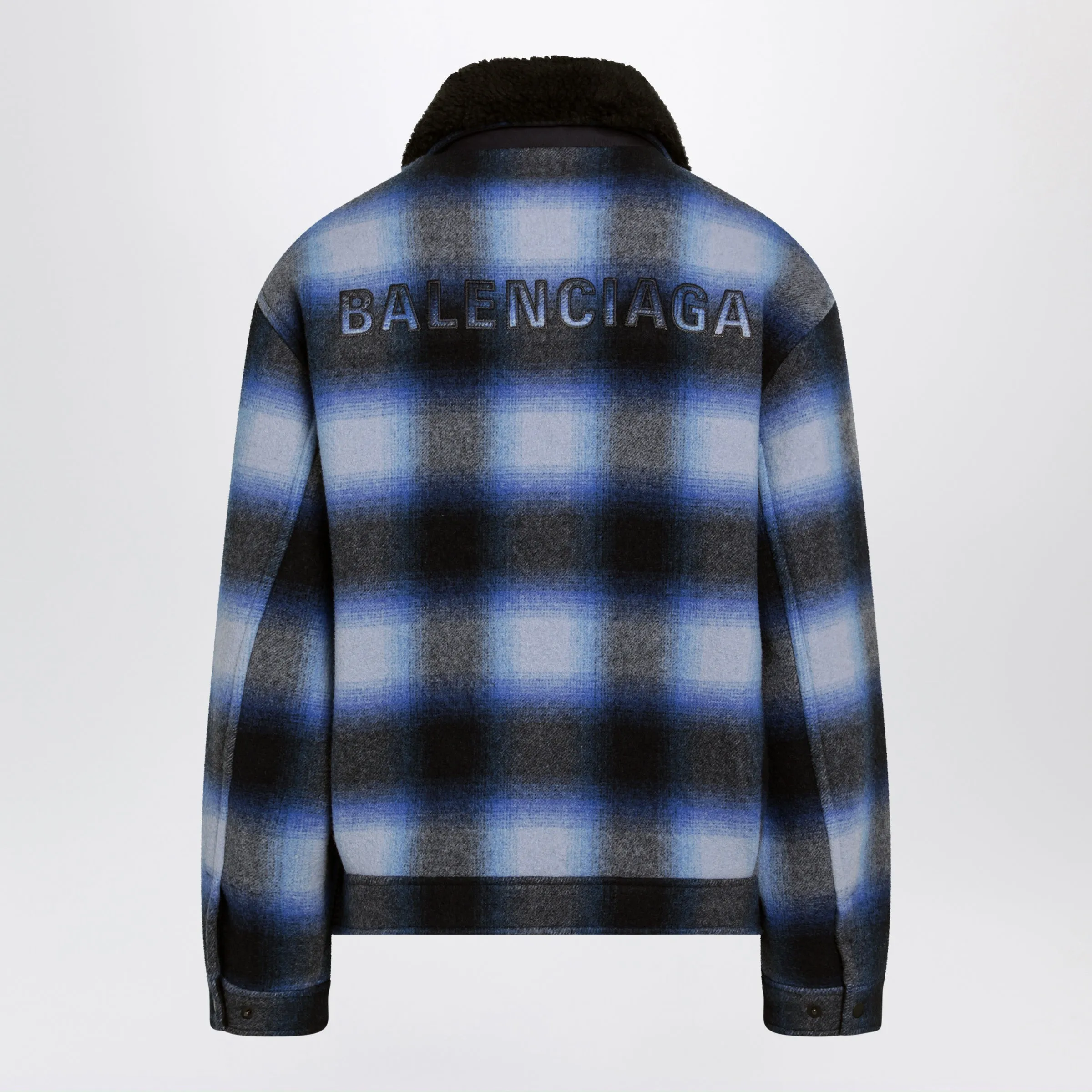 Plaid Wool Flannel Bomber Jacket In Blue/Black sold by Wanan Luxury product image thumbnail 2
