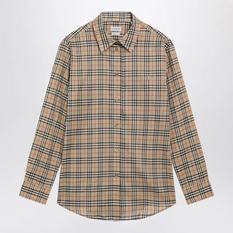 Beige Cotton Shirt With Check Pattern made by Burberry