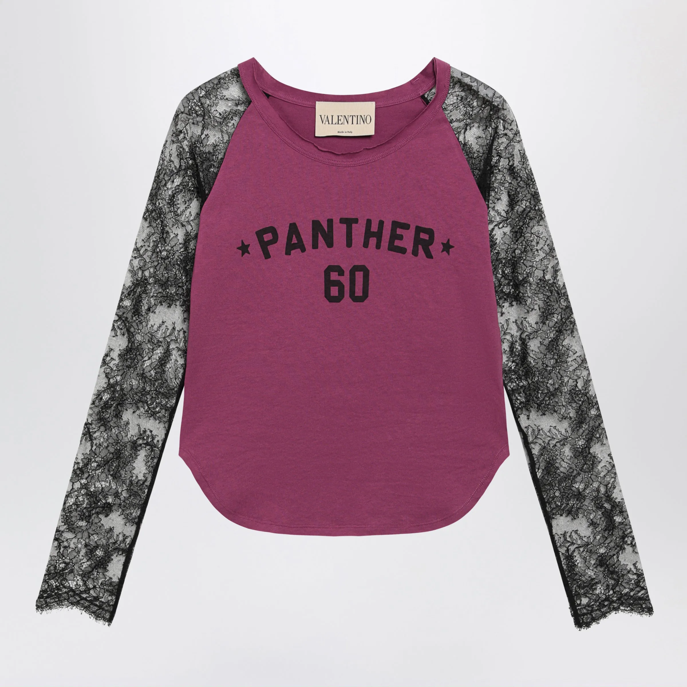 Cyclamen Panther 60 T-Shirt With Black Lace Sleeves sold by Wanan Luxury