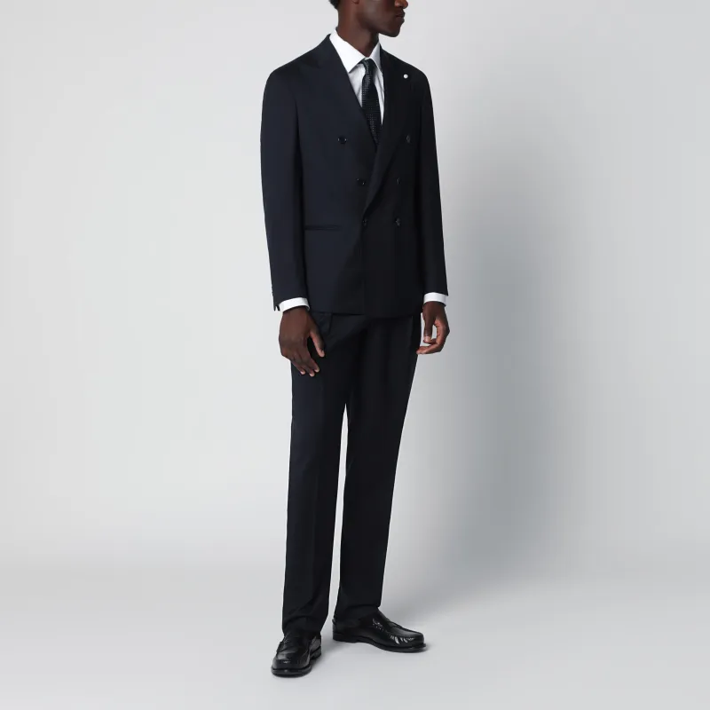Double-Breasted Blue Wool Suit made by Wanan Luxury