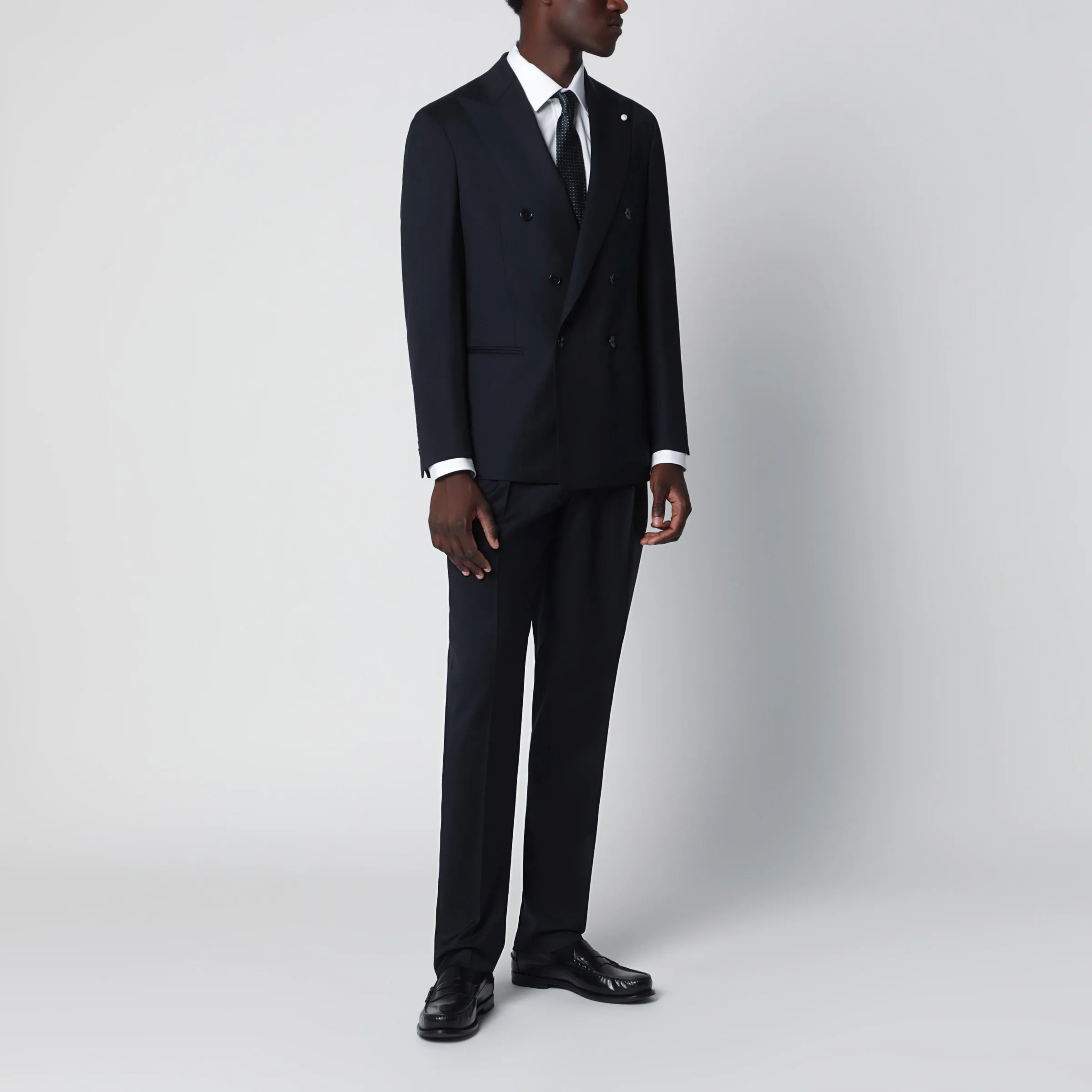 Double-Breasted Blue Wool Suit sold by Wanan Luxury