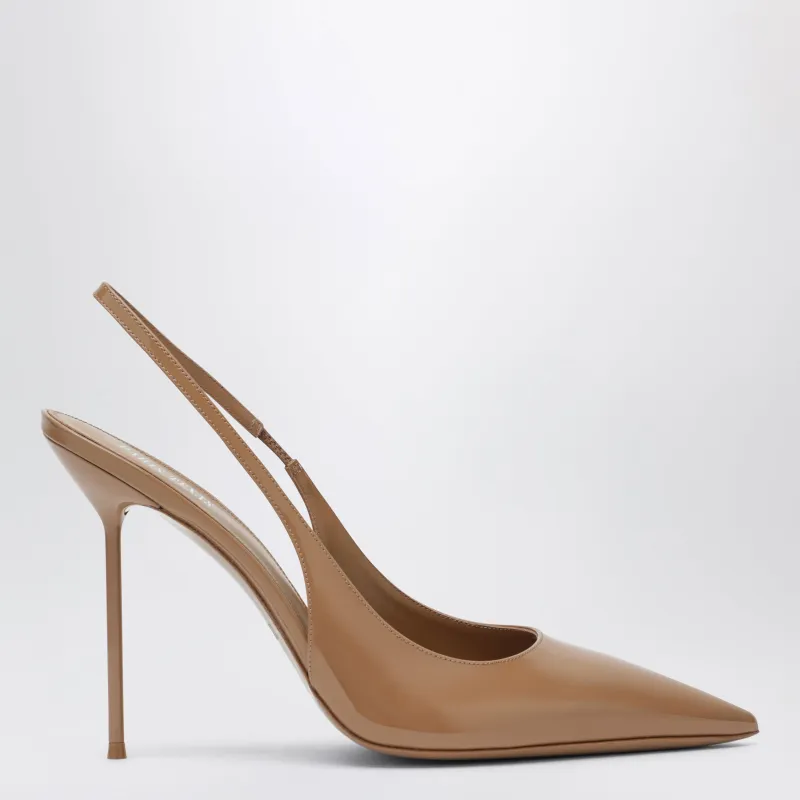 Beige Patent Leather Lidia Slingback Pumps made by Paris Texas