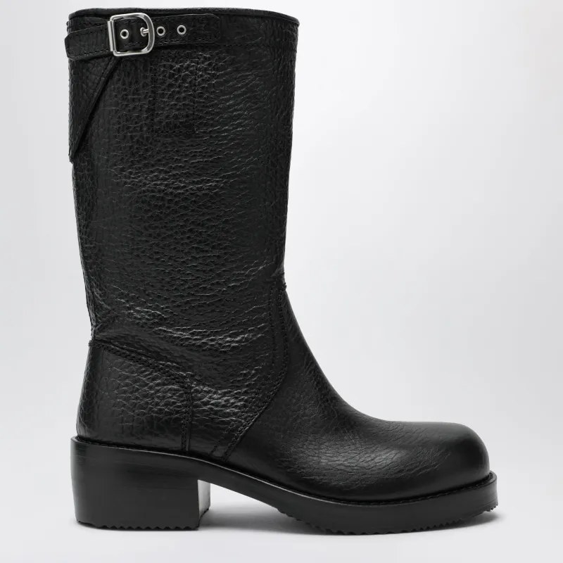 Black Leather Biker Boots made by Dries Van Noten
