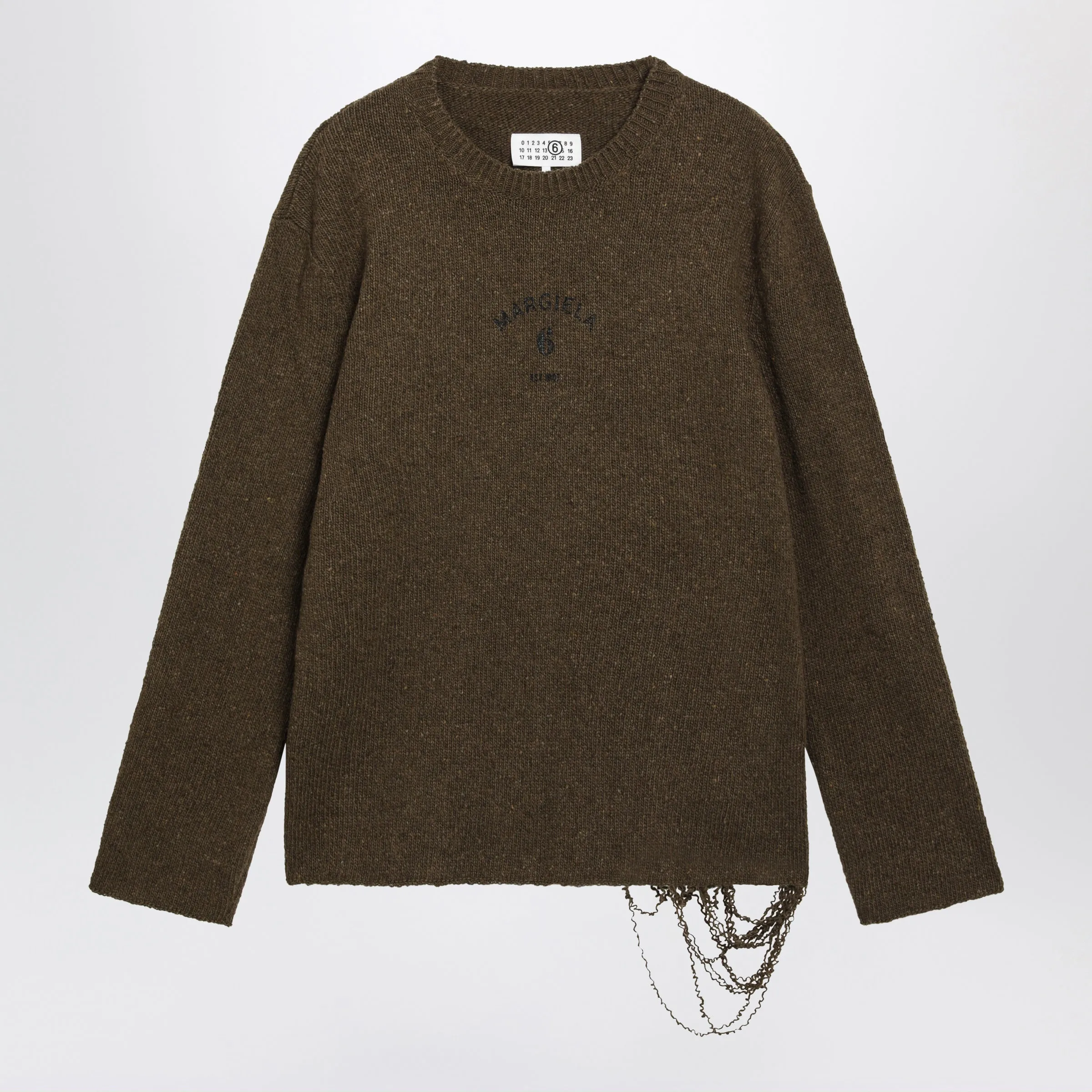 Crew-Neck Sweater In Khaki/Black Wool Blend sold by Wanan Luxury