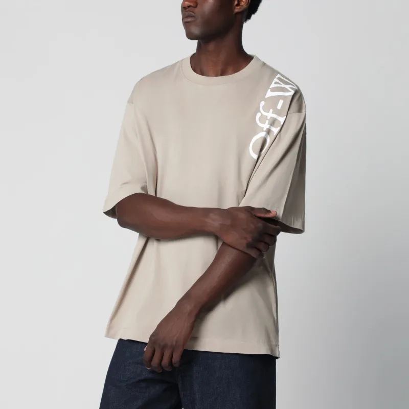 Beige Cotton Crew-Neck T-Shirt With Printed Logo made by Off-White