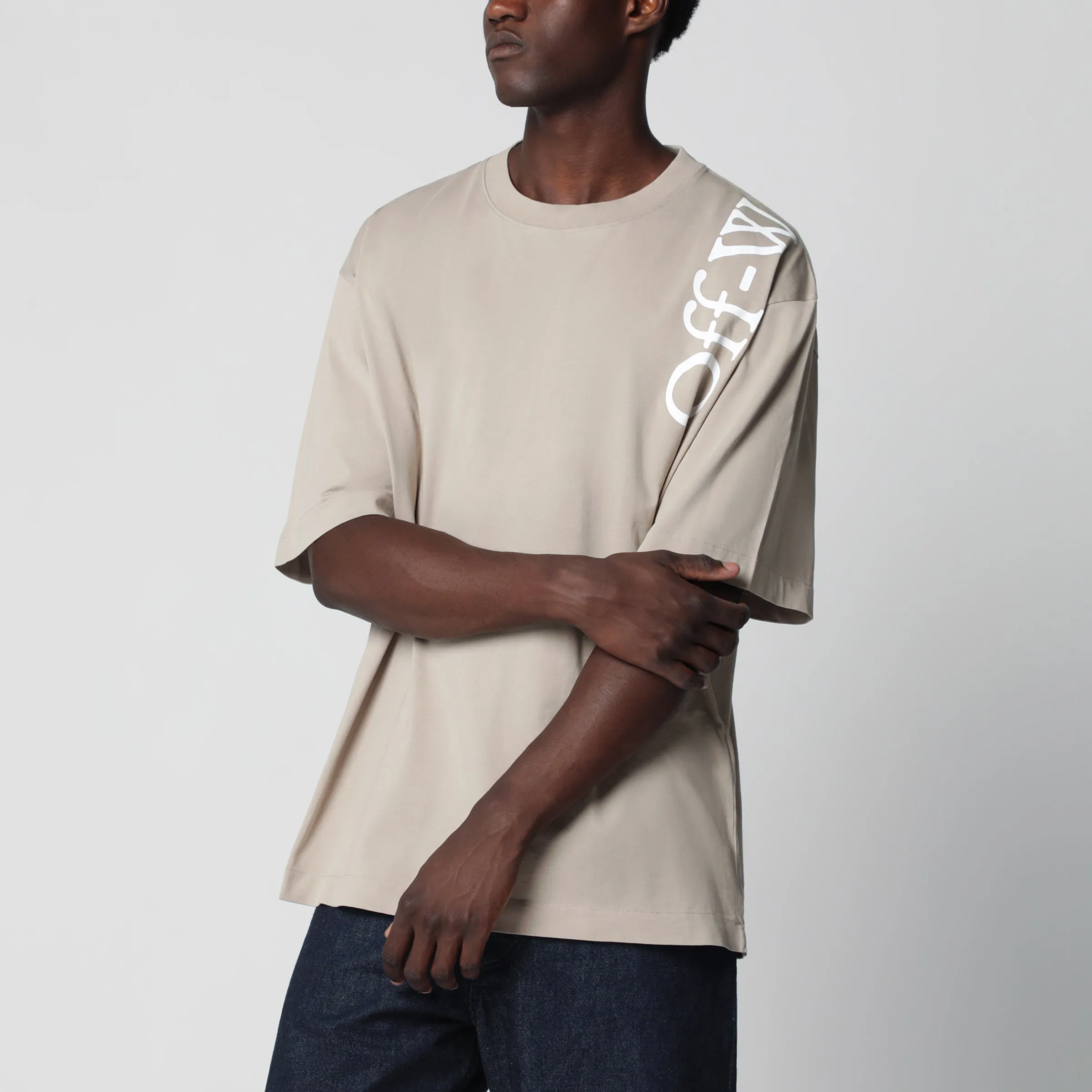 Beige Cotton Crew-Neck T-Shirt With Printed Logo sold by Wanan Luxury