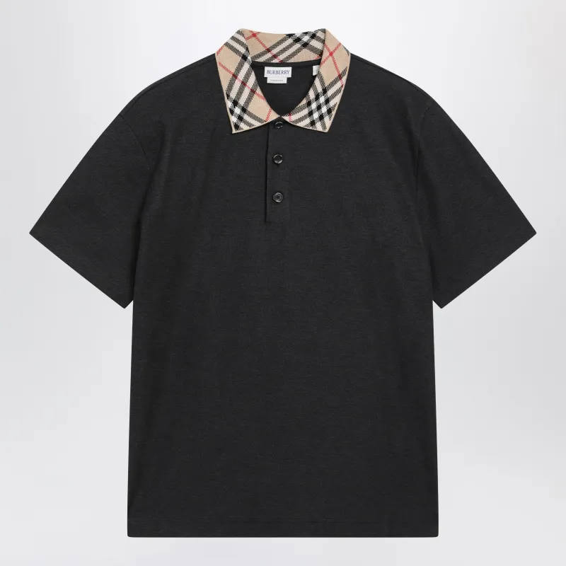 Dark Grey Polo Shirt With Check Collar made by Burberry