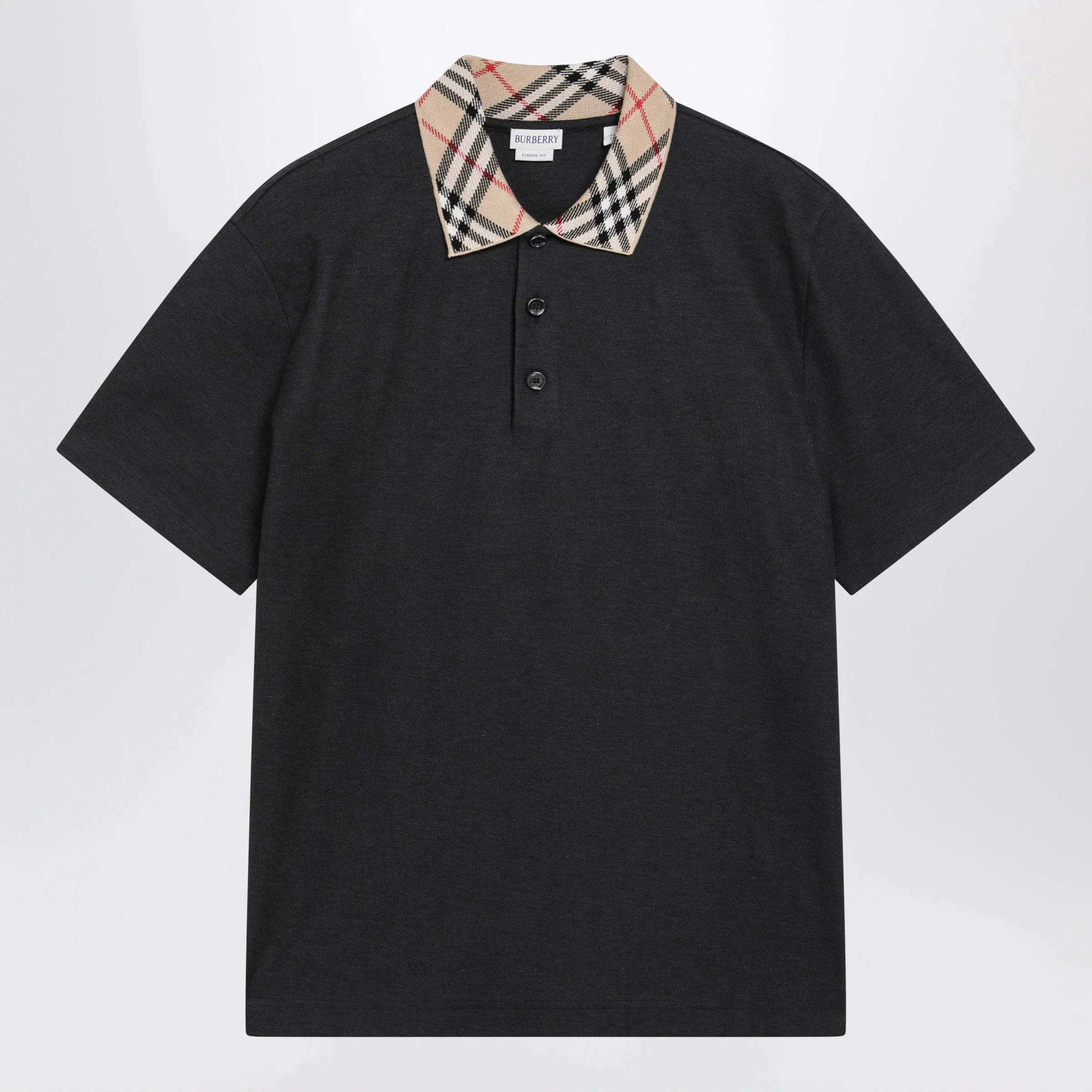 Dark Grey Polo Shirt With Check Collar sold by Wanan Luxury