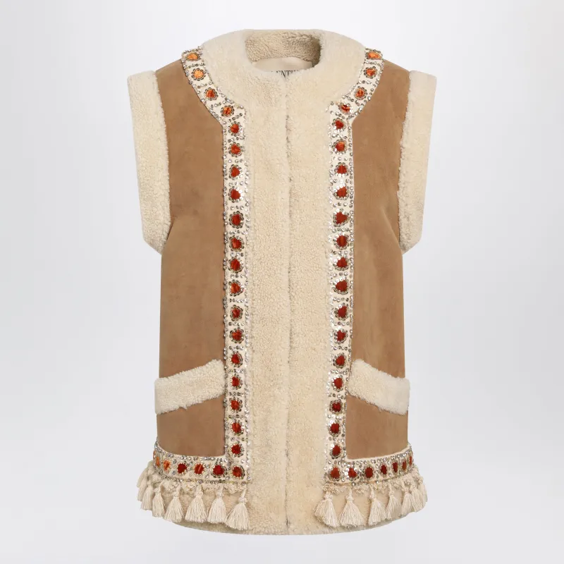 Camel Shearling And Suede Vest made by Valentino Garavani