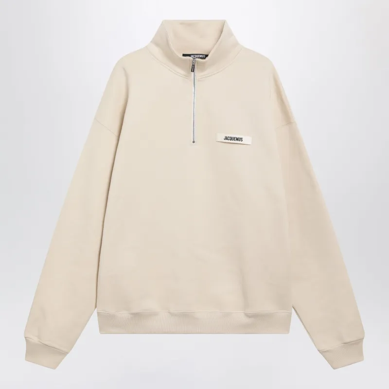 Beige Half-Zip Sweatshirt With Grosgrain Logo made by Jacquemus