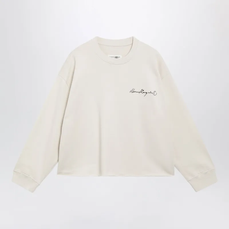Écru Fleece Sweatshirt With Logo Print made by Maison Margiela