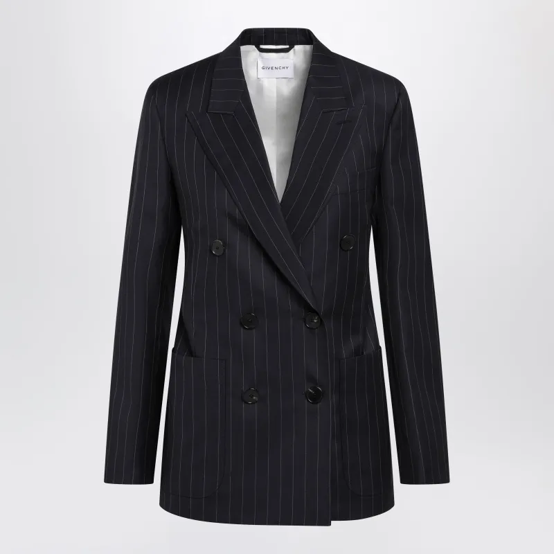 Double-Breasted Pinstripe Wool Jacket, Dark Navy made by Givenchy