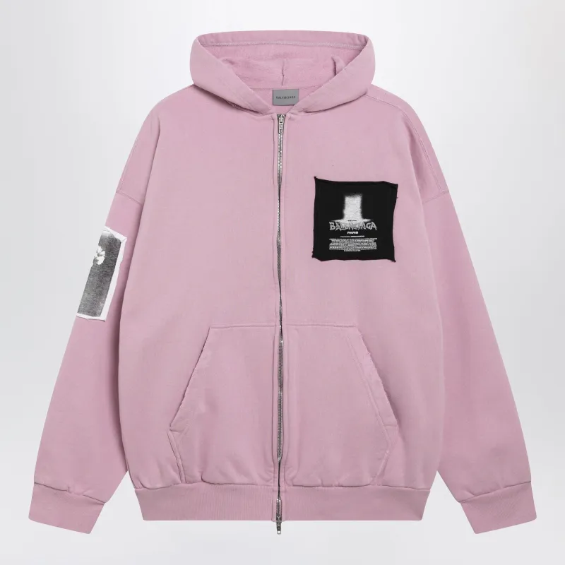 Antique Pink Cotton Jersey Zip-Up Hoodie made by Balenciaga