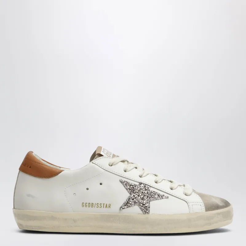 Super-Star Sneakers In White/Beige With Glitter Star made by Golden Goose