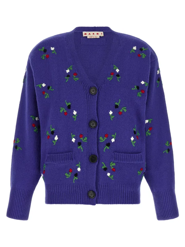 Floral Embroidery Cardigan Blue made by Marni