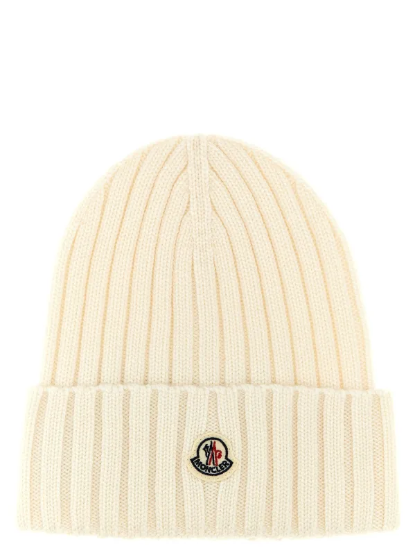 Logo Patch Beanie Hats White made by Moncler