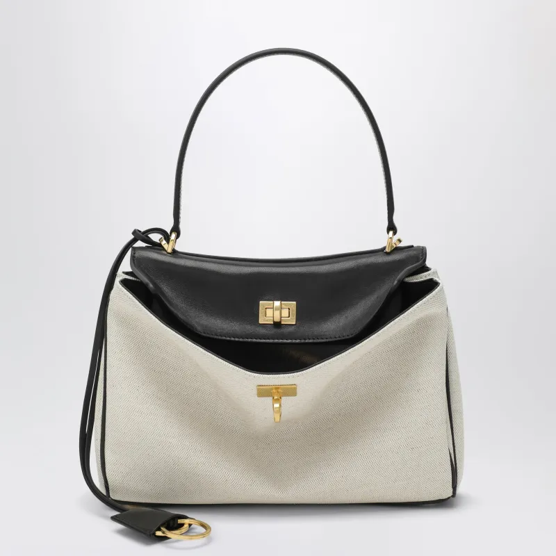 Small Rodeo Handbag In Linen And Lambskin, Natural/Black made by Balenciaga