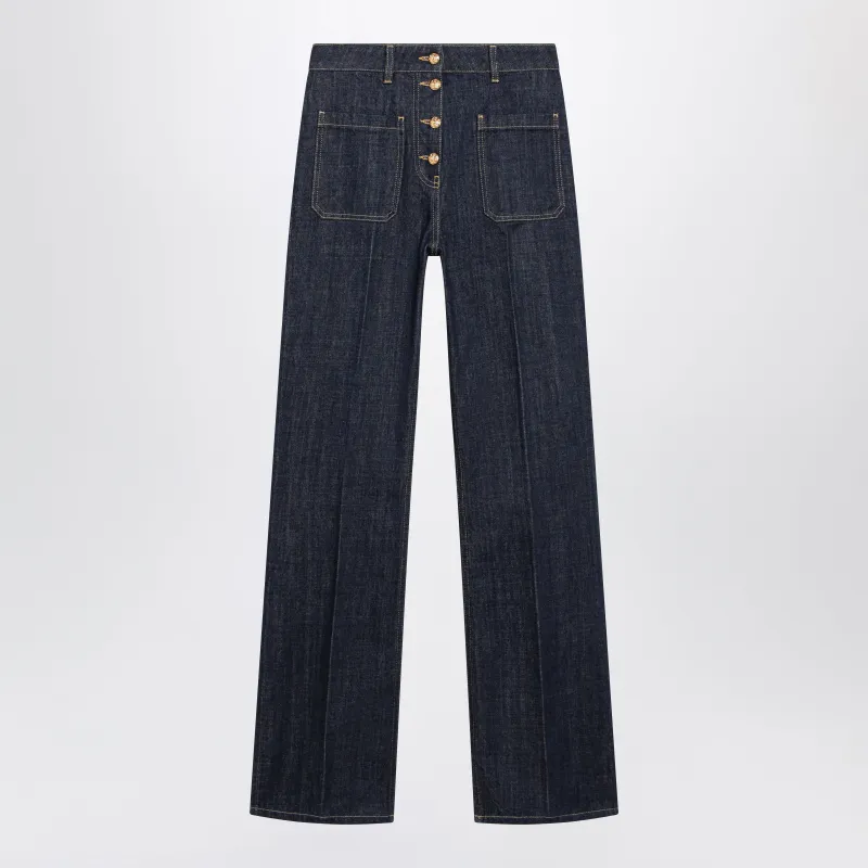 Cotton Denim Pants With Logo Buttons, Medium Blue made by Valentino Garavani